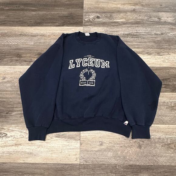 Vintage Russell Athletic Lyceum University Wreath Graphic Mens 2XL Sweatshirt - Picture 2 of 8
